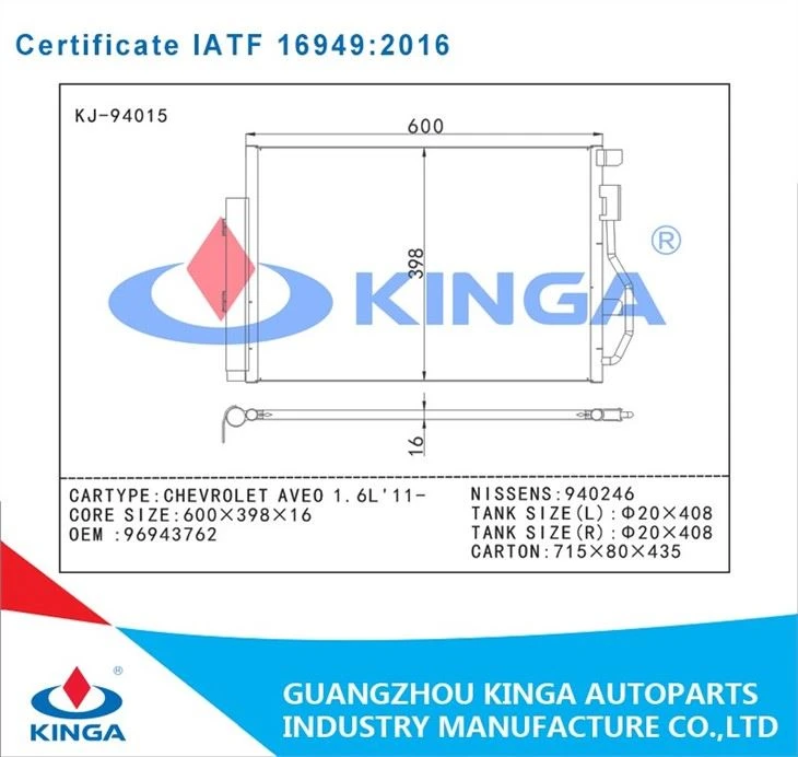 G.M.C Condenser For CHEVROLET AVEO 1.6L'11- KINGA